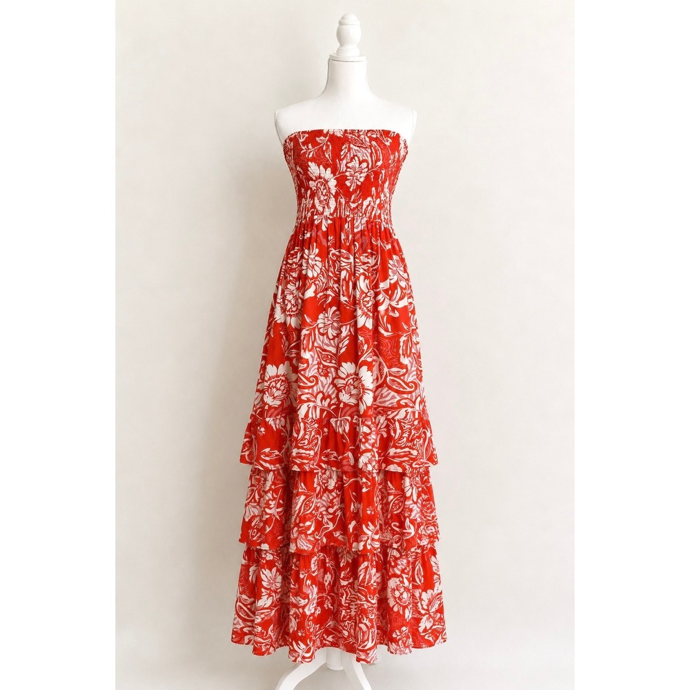 Abel the Label Anthropologie Charlotte Floral Maxi Dress S Strapless Tiered Boho - Picture 1 of 16